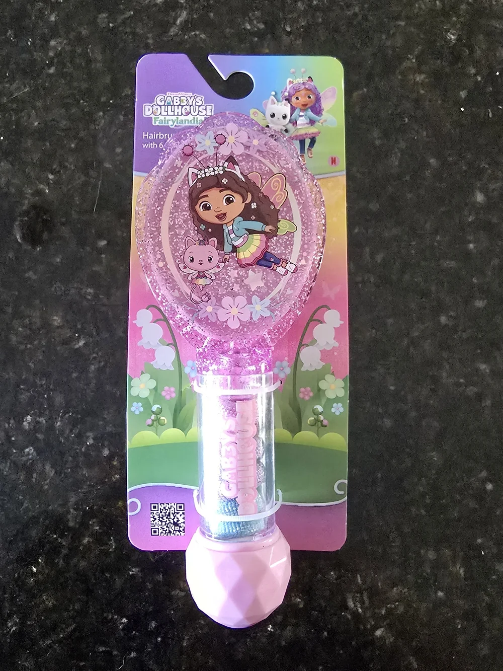 Gabby's Dollhouse Pink Glitter Kids Hair Brush with Character Design